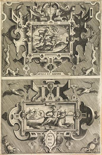 PIETER VAN DER HEYDEN (after Jacob Floris) Group of 5 engravings of mytholgical subjects in elaborate decorative panels